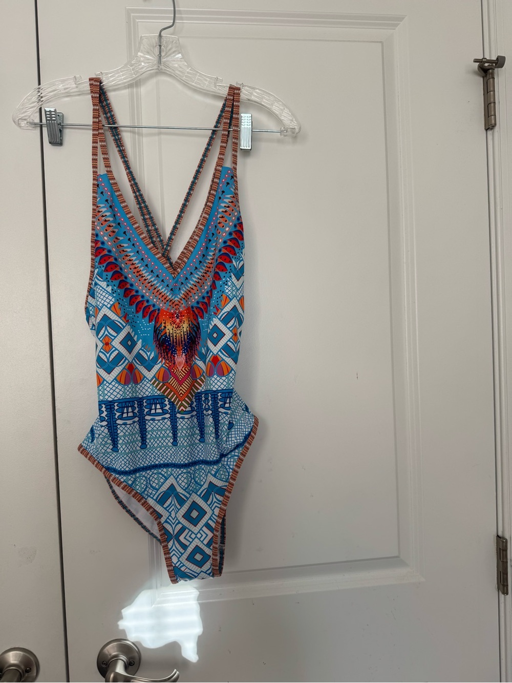 Vibrant Blue Geometric One-Piece Swimsuit size large